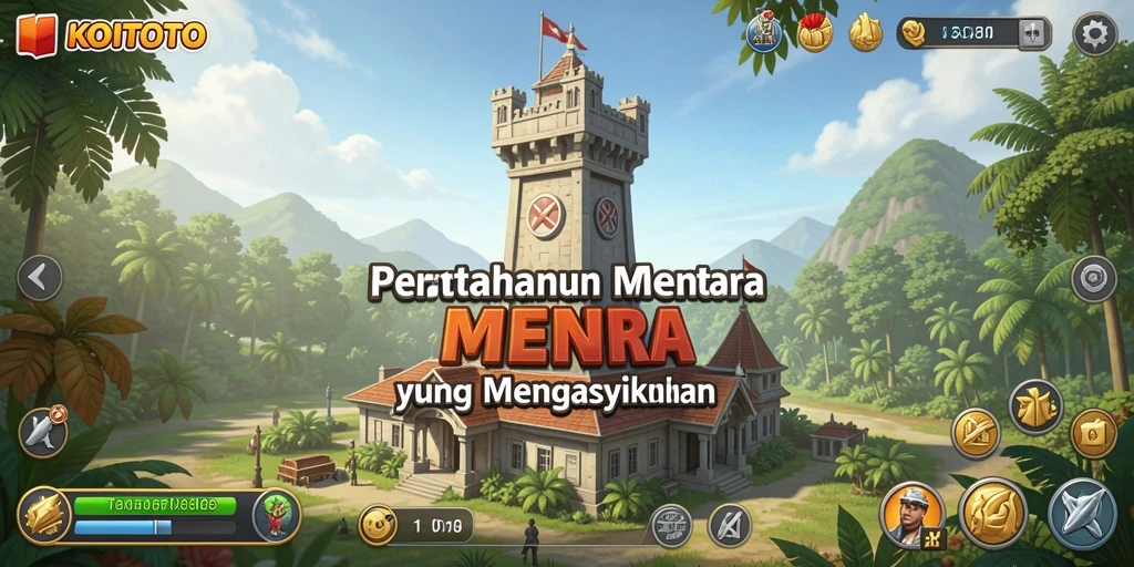 Screenshot gameplay KOITOTO yang menunjukkan strategi menara pertahanan.
