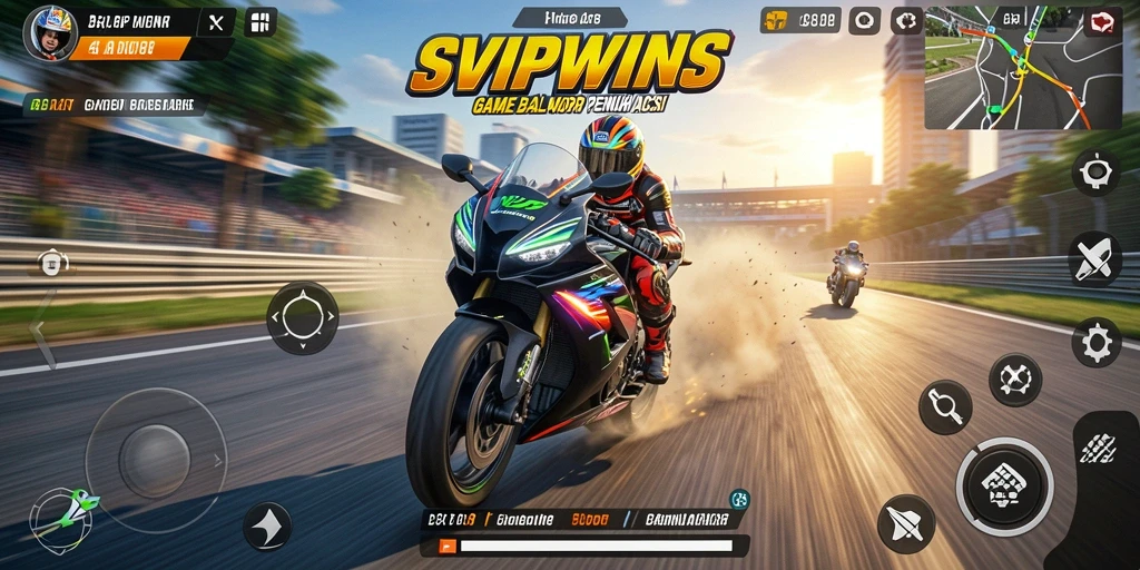Screenshot gameplay SVIPWINS yang menampilkan aksi balap motor seru.